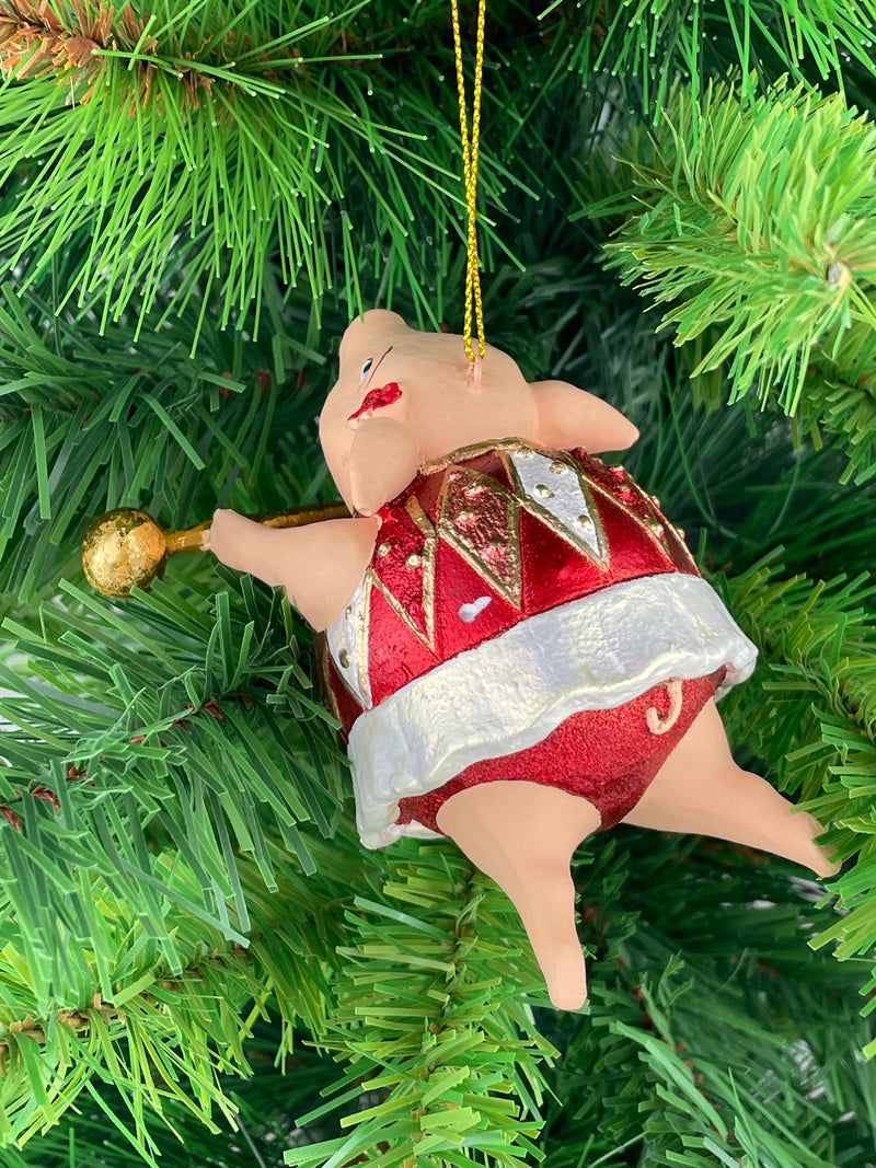 Christbaumschmuck Figur Schwein Sportler Fitnessstudio Hantelstange handbemalt Weihnachten Baumschmuck Deko Hänger Christbaumschmuck 10 cm (weiß-rot)