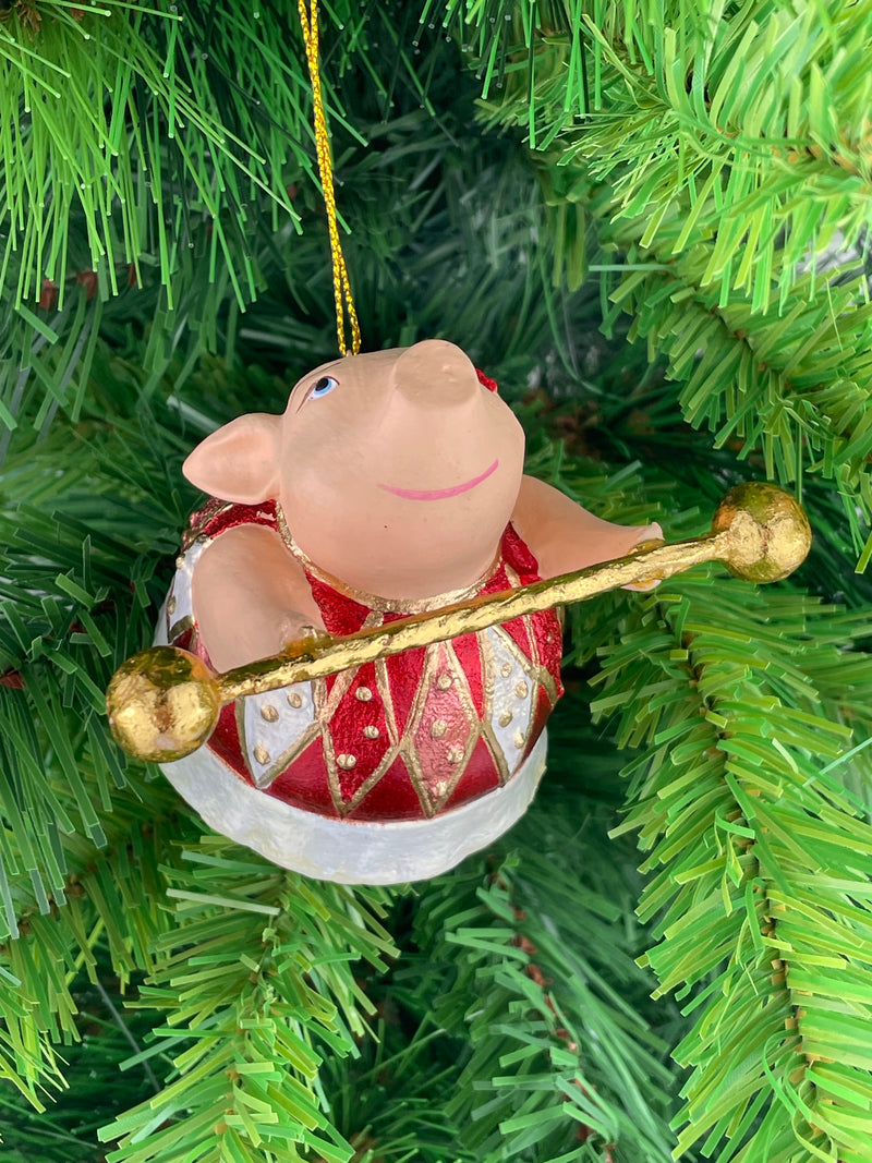 Christbaumschmuck Figur Schwein Sportler Fitnessstudio Hantelstange handbemalt Weihnachten Baumschmuck Deko Hänger Christbaumschmuck 10 cm (weiß-rot)