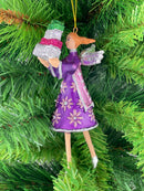 Christbaumschmuck  Engel in einem lila-rosa Kleid mit Geschenken Ornament Anhänger Baumschmuck 15cm