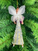 Christbaumschmuck  Engel mit lila Glitzer-Stern in silber-cremefarbenem  Kleid 16cm hoch Weihnachten Anhänger Ornament
