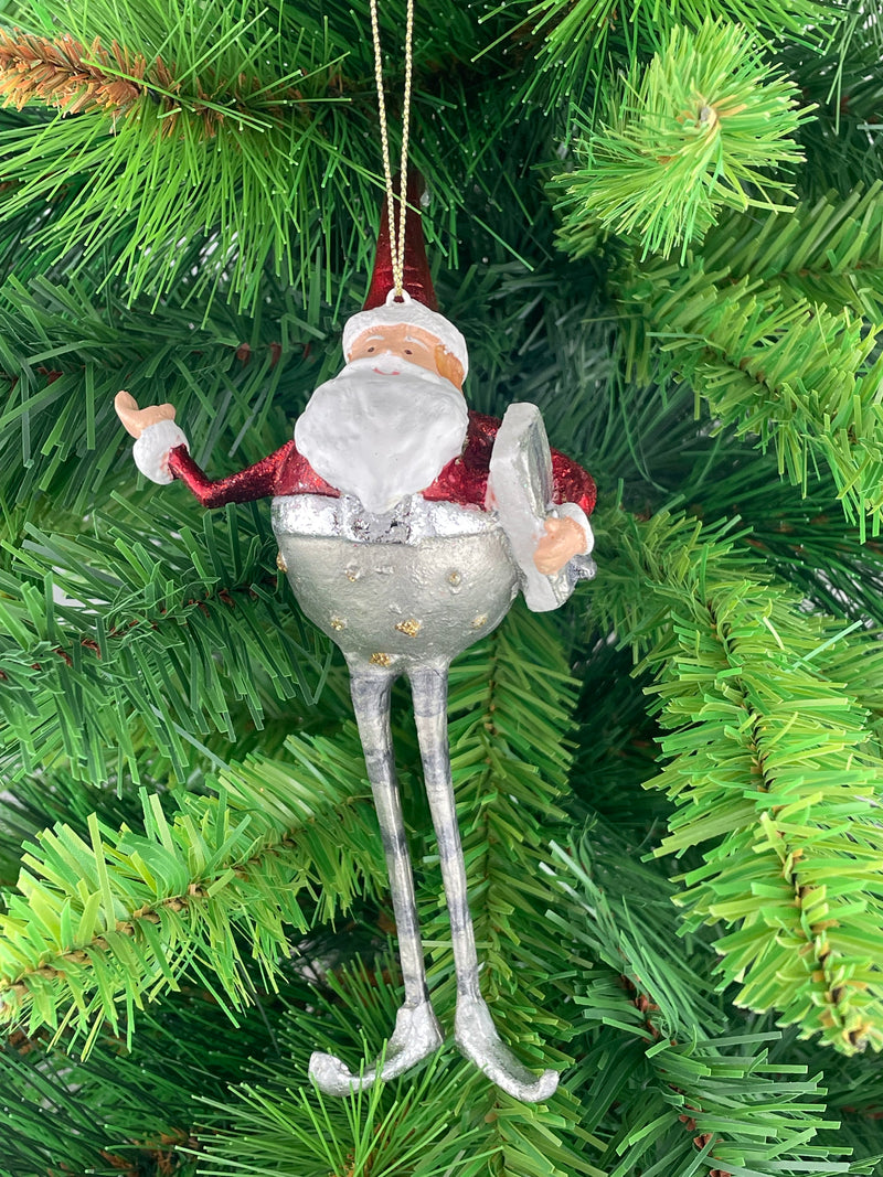 Weihnachtsmann Gabenträger Weihnachten Baumschmuck Figur Deko Anhänger Ornament Christbaumschmuck 18  cm Silber-rot mit Geschenk