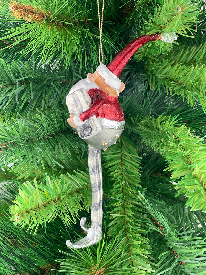 Weihnachtsmann Gabenträger Weihnachten Baumschmuck Figur Deko Anhänger Ornament Christbaumschmuck 18  cm Silber-rot mit Geschenk