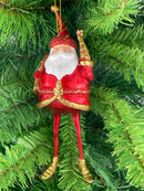 Baumschmuck Weihnachtsmann mit langen Beinen, Baum und Geschenksäckchen in rot gold Anhänger Ornament 17,5 cm