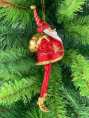 Baumschmuck Weihnachtsmann mit langen Beinen, Baum und Geschenksäckchen in rot gold Anhänger Ornament 17,5 cm