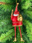 Baumschmuck Weihnachtsmann mit langen Beinen, Baum und Geschenksäckchen in rot gold Anhänger Ornament 17,5 cm