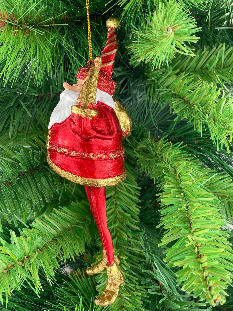 Baumschmuck Weihnachtsmann mit langen Beinen, Baum und Geschenksäckchen in rot gold Anhänger Ornament 17,5 cm