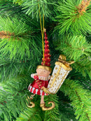 Kleiner Weihnachtsmann Elf Wichtel Gabenträger Weihnachten Deko Christbaumschmuck 14 cm Rot Weiß Gold mit Geschenk