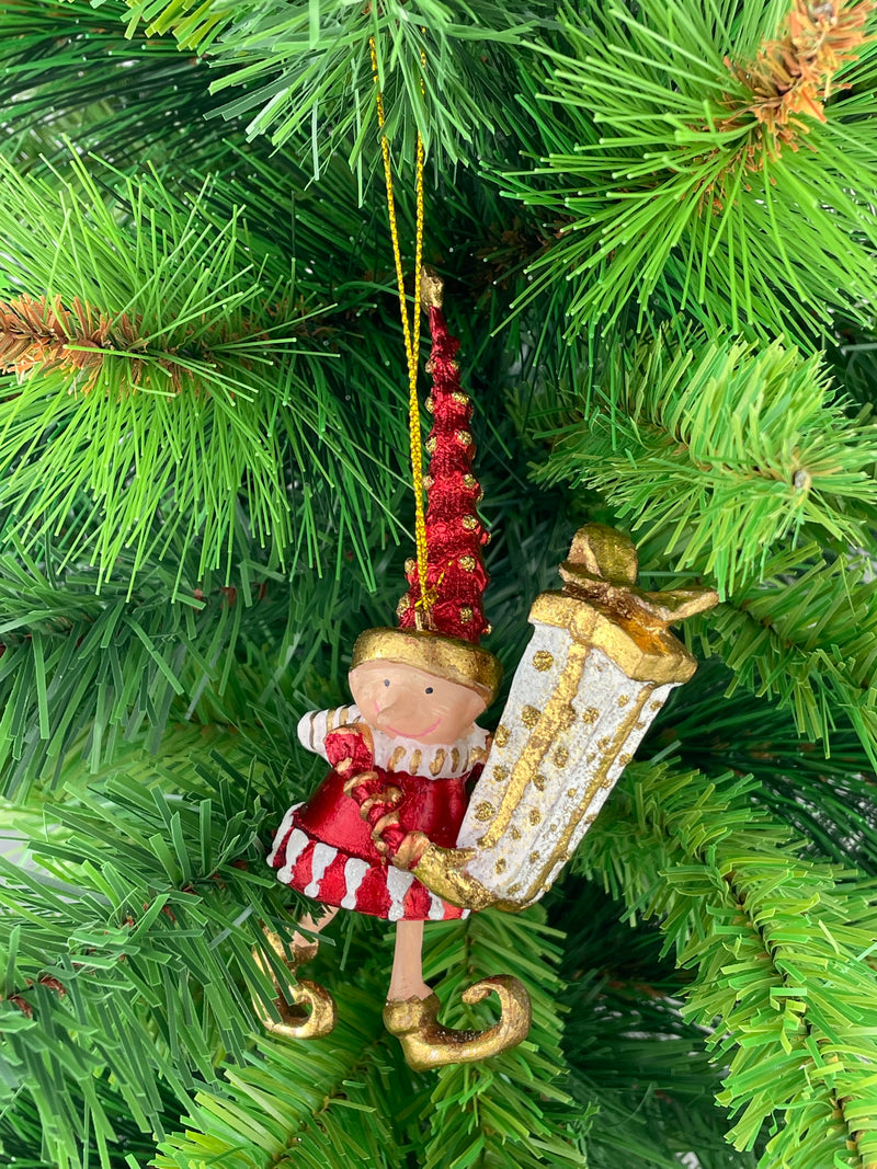 Kleiner Weihnachtsmann Elf Wichtel Gabenträger Weihnachten Deko Christbaumschmuck 14 cm Rot Weiß Gold mit Geschenk