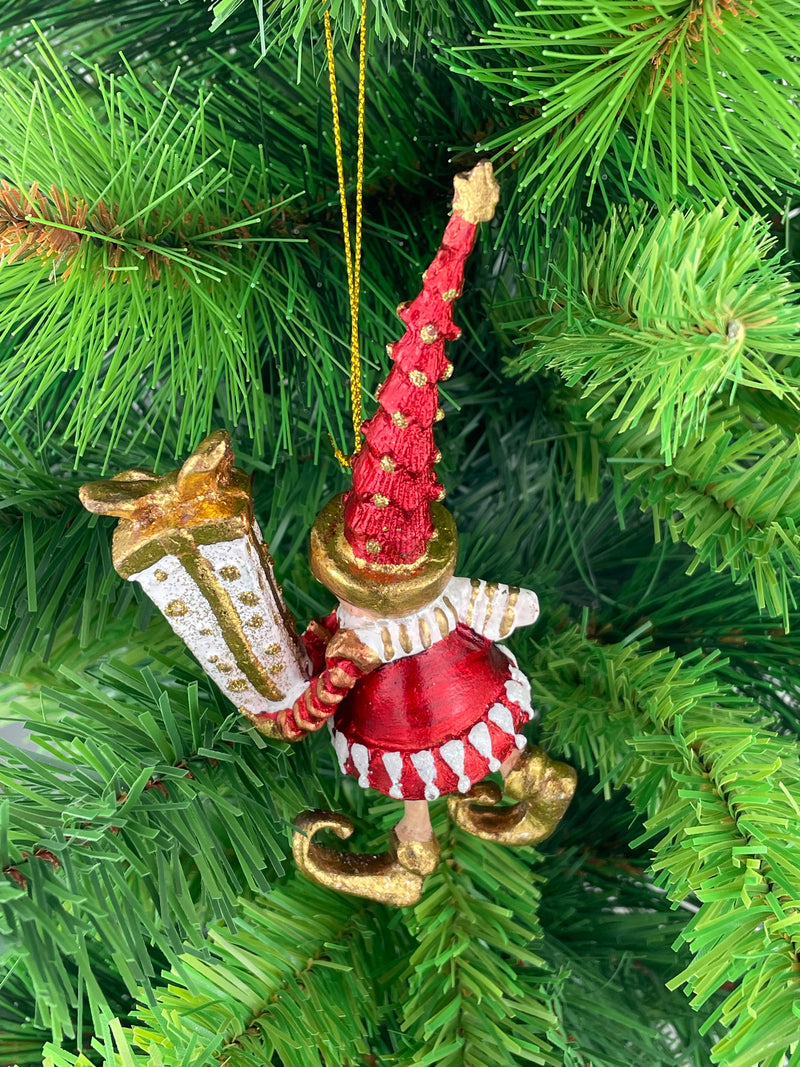 Kleiner Weihnachtsmann Elf Wichtel Gabenträger Weihnachten Deko Christbaumschmuck 14 cm Rot Weiß Gold mit Geschenk