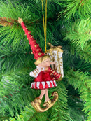 Kleiner Weihnachtsmann Elf Wichtel Gabenträger Weihnachten Deko Christbaumschmuck 14 cm Rot Weiß Gold mit Geschenk