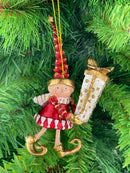 Kleiner Weihnachtsmann Elf Wichtel Gabenträger Weihnachten Deko Christbaumschmuck 14 cm Rot Weiß Gold mit Geschenk