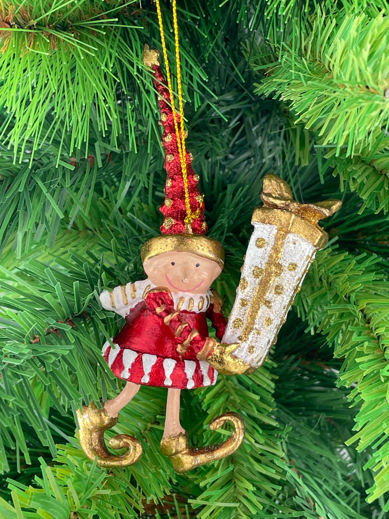 Kleiner Weihnachtsmann Elf Wichtel Gabenträger Weihnachten Deko Christbaumschmuck 14 cm Rot Weiß Gold mit Geschenk
