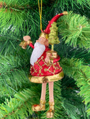 Baumschmuck Weihnachtsmann in rot-gold mit Bäumchen und Glocke Anhänger Ornament 15cm