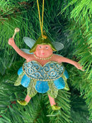 Pummelelfe Baumschmuck Figur Dicke Mini Elfe/Fee türkis-grün-gold Hänger Ostern Frühling Weihnachten 8cm