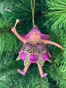Pummelelfe Baumschmuck Figur Dicke Elfe mini Fee lila-grün Hänger Ostern Frühling Weihnachten 8cm