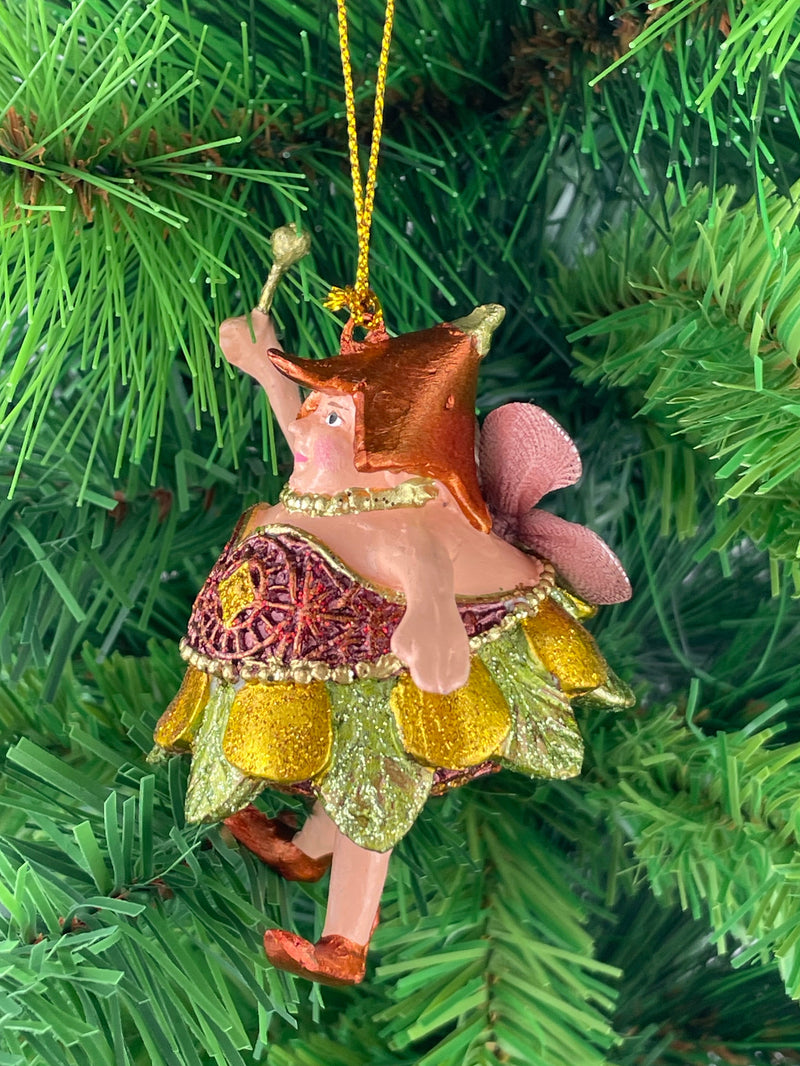 Pummelelfe Baumschmuck Figur Dicke Elfe mini Fee kupfer-gold-grün Häng
