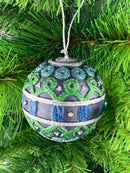 Christbaumschmuck Kugel verziert in blau-grün-silber ø 6cm Weihnachtsbaum Weihnachten Hänger