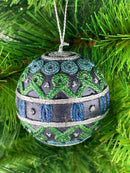 Christbaumschmuck Kugel verziert in blau-grün-silber ø 6cm Weihnachtsbaum Weihnachten Hänger