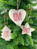 3-er Set Deko Hänger Filz PEACE LOVE JOY Stern Herz Tannenbaum weiß rot weich B/H: 8cm/14cm leicht Weihnachten