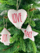 3-er Set Deko Hänger Filz PEACE LOVE JOY Stern Herz Tannenbaum weiß rot weich B/H: 8cm/14cm leicht Weihnachten