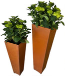 Pflanzgefäß Säule groß Kübel quadratisch konisch Metall mit Edelrost 77,5cm Gesamthöhe