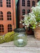 Glaswindlicht RILKE Hängeglas Garten Laterne Recycling Glas Windlicht Metallumrandung Rost H/dia: 10,5/8cm