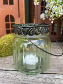 Glaswindlicht RILKE Hängeglas Garten Laterne Recycling Glas Windlicht Metallumrandung Rost H/dia: 10,5/8cm