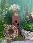 Lichtobjekt Dekosäule  zum Stellen  mit Efeu Ranken Säule Metall mit Edelrost Deko 22,5x22,5x60 cm