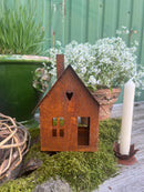 Gartendeko Haus in zwei Größen Laterne Gartenlicht zum Stellen Metall mit Edelrost Deko