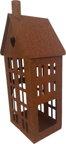 Gartendeko Haus hoch mit Herz Laterne Gartenlicht Gartendeko zum Stellen Metall Rost Deko 32cm hoch