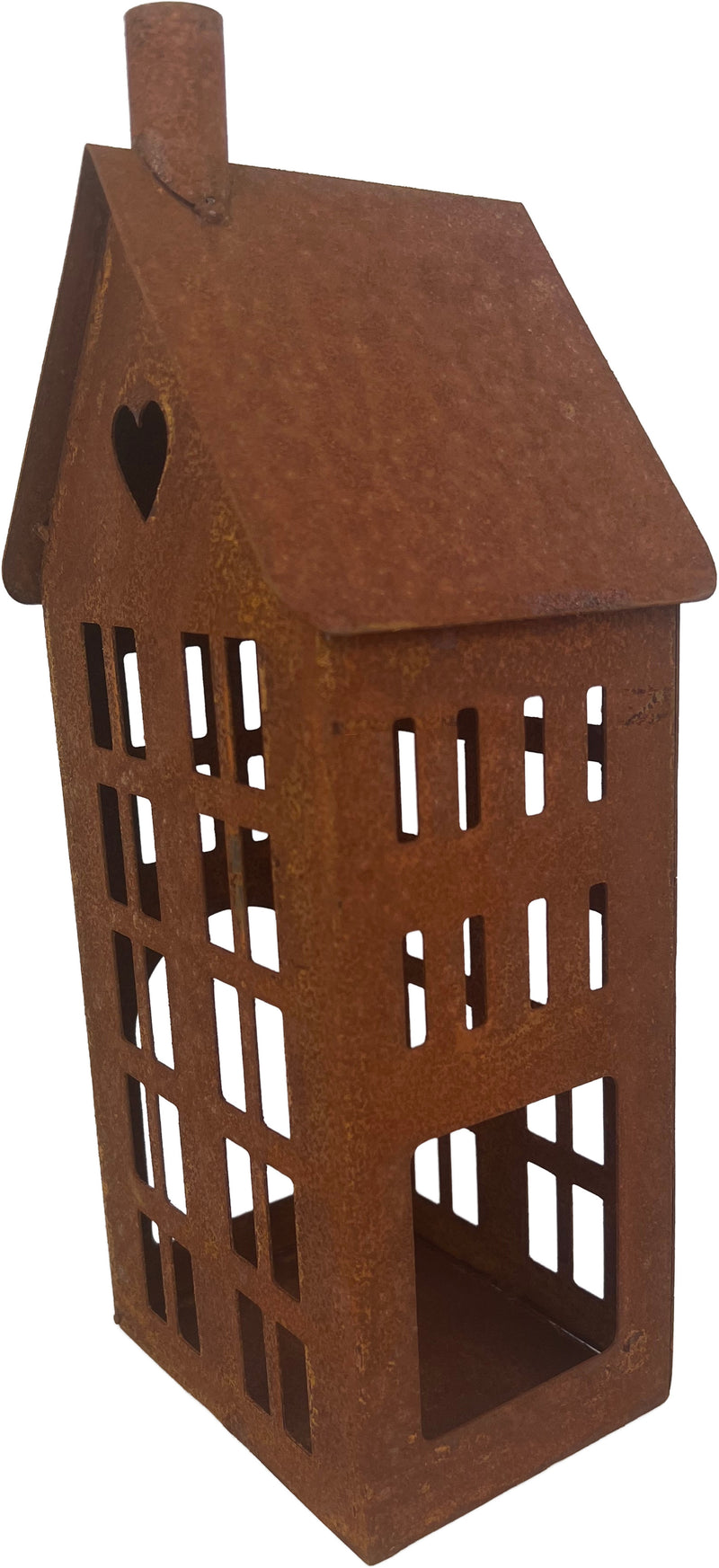 Gartendeko Haus hoch mit Herz Laterne Gartenlicht Gartendeko zum Stellen Metall Rost Deko 32cm hoch