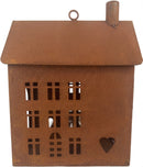 Gartendeko Haus rechteckig mit Ring Laterne Gartenlicht Gartendeko zum Stellen oder Hängen Metall Rost Deko 23cm hoch
