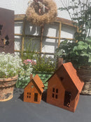 Gartendeko Haus in zwei Größen Laterne Gartenlicht zum Stellen Metall mit Edelrost Deko