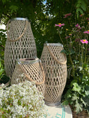 Bambuslaterne Laterne Kerzenhalter Garten Outdoor Indoor mit Glas und Kordel in drei Größen