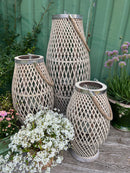 Bambuslaterne Laterne Kerzenhalter Garten Outdoor Indoor mit Glas und Kordel in drei Größen