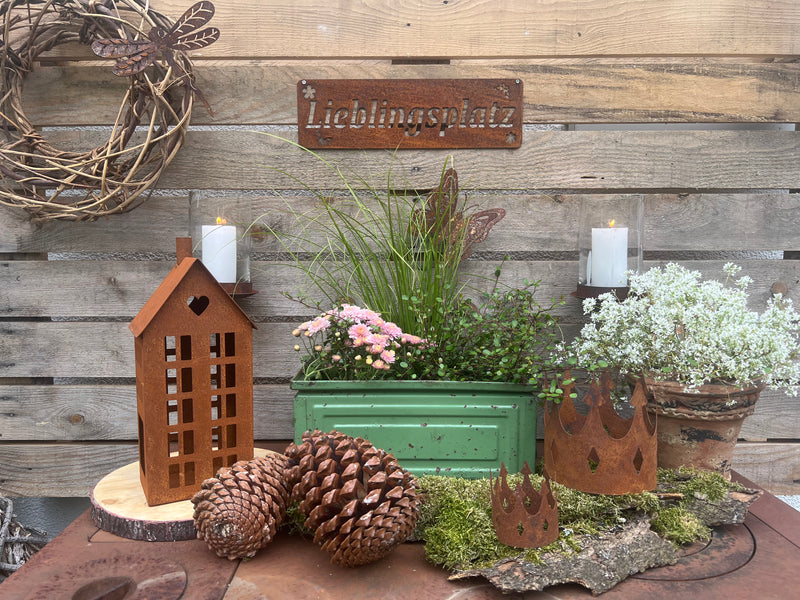 Kerzenhalter mit Schraube zum Befestigen an einer Holzwand oder Baumstamm Rost/Glas H/Dia: 15/9cm