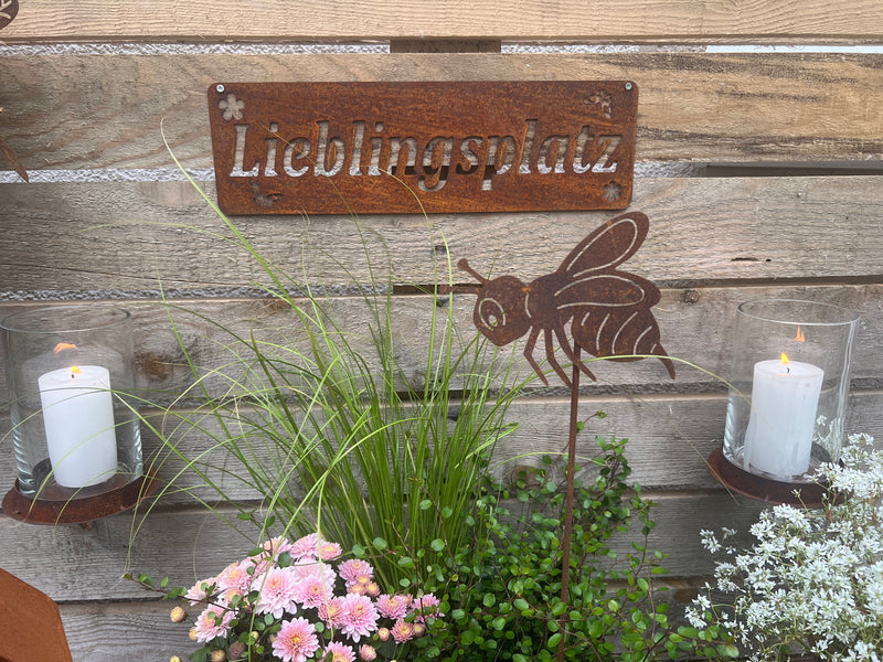 Kerzenhalter mit Schraube zum Befestigen an einer Holzwand oder Baumstamm Rost/Glas H/Dia: 15/9cm