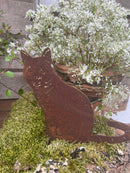 Gartendeko Katze mit Konturen Schraube Baumtiere sitzend Metal mit Edelrost Deko 15cm x 19,5cm