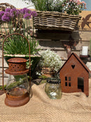 Laterne aus Metall mit Edelrost mit klarem Pressglas Kerzenhalter Rost Deko Leuchtfeuer Gartendeko Edelrost 40cm hoch