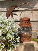 Laterne aus Metall mit Edelrost mit klarem Pressglas Kerzenhalter Rost Deko Leuchtfeuer Gartendeko Edelrost 40cm hoch