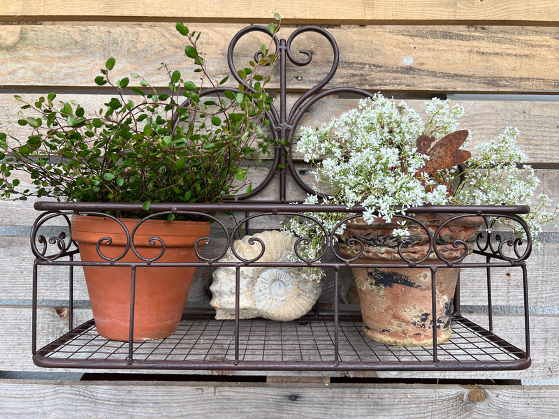 Blumenkasten POZULI Metall Blumenwandkorb H/B/T 41/50/19 cm Eisen, dunkelrostfarben patiniert zur Befestigung an der Außenwand Wandhalterung länglich rechteckig