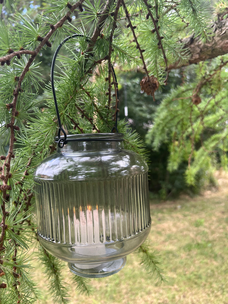 Laterne LAURA Glaslaterne Kerzenhalter zum Hinstellen oder Aufhängen Gartendeko 17cm hoch x 14cm Durchmesser