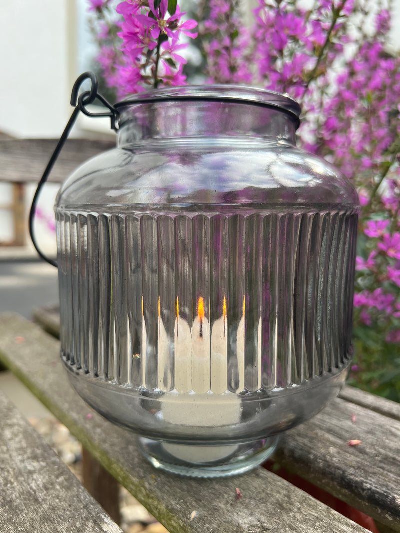 Laterne LAURA Glaslaterne Kerzenhalter zum Hinstellen oder Aufhängen Gartendeko 17cm hoch x 14cm Durchmesser