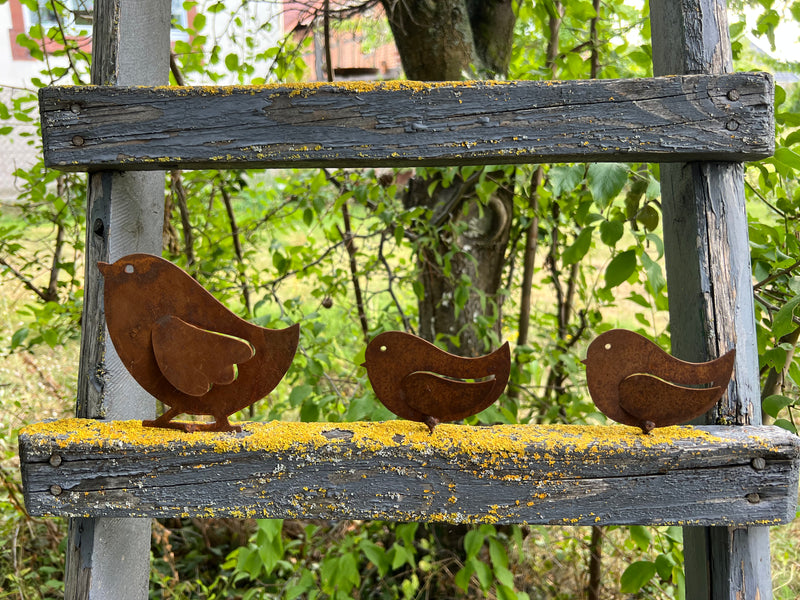 Gartendeko Vögelchen dick groß mit Dorn Schraube Vogel Baumtier Metall Rost Deko 12cm x 11cm