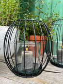 Laterne WENDY Kerzenhalter zum Hinstellen Metall schwarz mit Glaseinsatz Gartendeko in zwei Größen