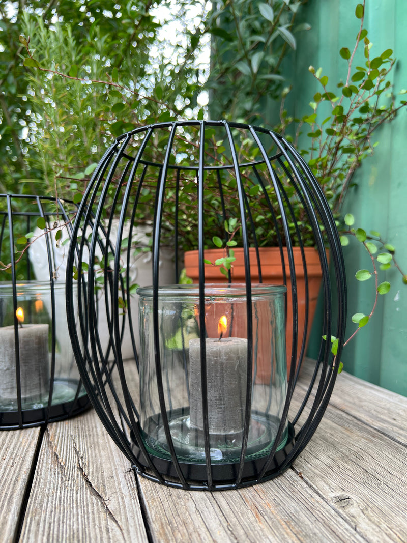 Laterne WENDY Kerzenhalter zum Hinstellen Metall schwarz mit Glaseinsatz Gartendeko in zwei Größen