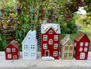 Haus Keramikhaus Keramik Windlicht Dekoration Häuschen Weihnachten dunkelrot/braun in zwei Größen