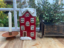 Haus Keramikhaus Windlicht Keramik Dekoration Häuschen Weihnachten rot / weiß B/T/H: 12 x 9,5 x 25cm