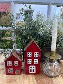 Haus Keramikhaus Keramik Windlicht Dekoration Häuschen Weihnachten dunkelrot/braun in zwei Größen