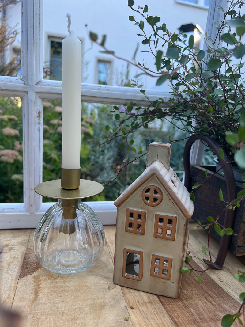 Haus Keramikhaus Windlicht Keramik Dekoration Häuschen Windlicht Weihnachten creme/beige B/T/H: 8 x 7 x 16cm